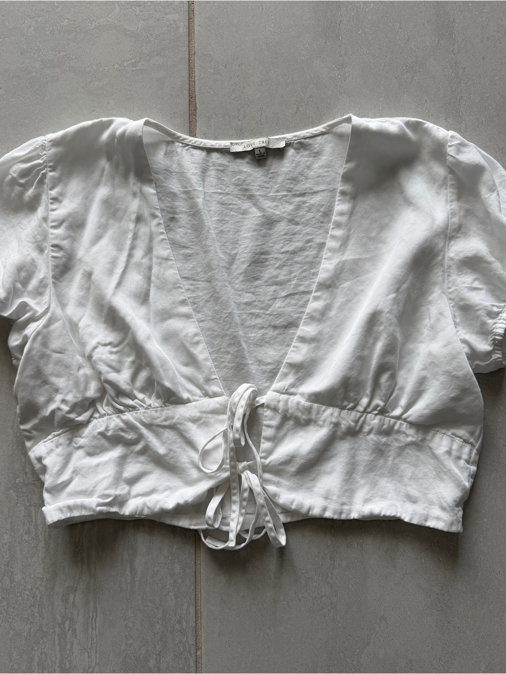 Love Tree White Tie-Front Crop Top